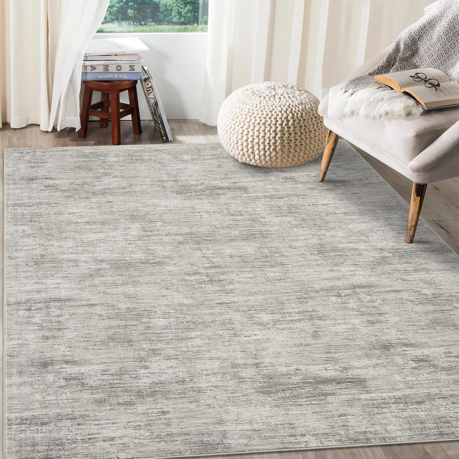 10x13 Washable Non-Slip Modern Abstract Area Rug, Stain Resistant, Large Contemporary Accent Floor Carpet, Foldable, Taupe.