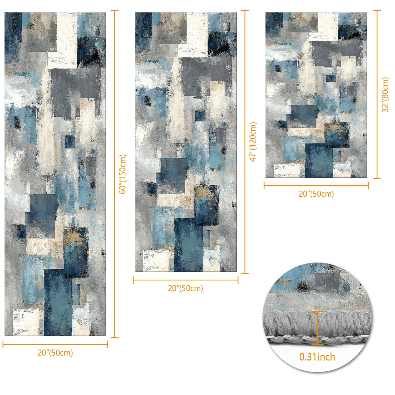 3 Piece Kitchen Rug Set, Non-Slip And Washable, Abstract Pattern Kitchen Hallway Rug, Soft And Comfortable, Suitable For Sinks, Floors, Entrances, Hallways and Bathrooms