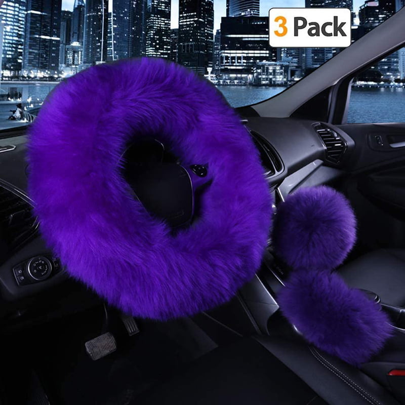Fashion Plush Warm Fur Steering Wheel Cover Woolen Handbrake Car Accessory; 