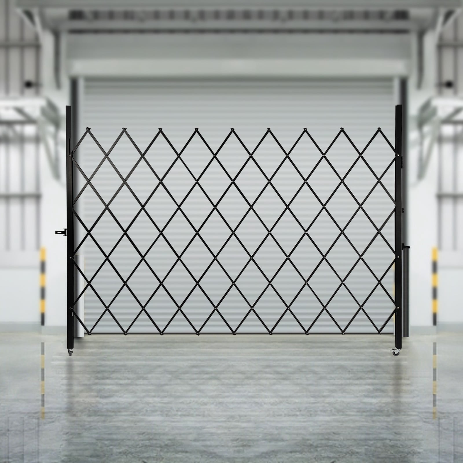 Single Folding Security Gate, 7.22' H*7.5' W Folding Door Gate, Iron&Aluminum Alloy Accordion Security Gate, Flexible Expanding Security Gate, 180° Rolling Barricade Gate