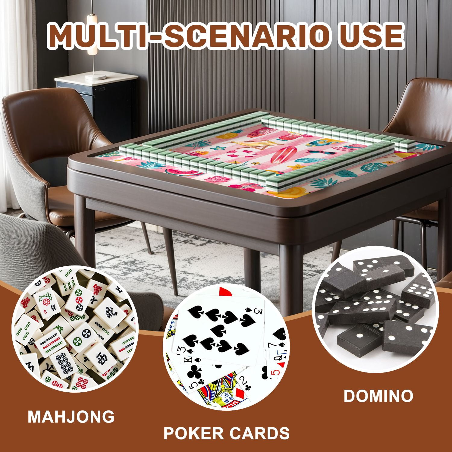 Mahjong Mat 31.5" x 31.5" Colorful Tropical Seashells Flowers Fish Frog Pink Stripes Non-Slip Noise Reduction American Mahjong Tiles Table Cover for Dominoes Poker Card Board Games Gift