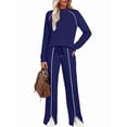 thumbnail image 3 of Conjuntos de Salón para Mujer, Conjuntos de 2 Piezas para Otoño, Pantalones Anchos, Conjuntos A Juego, Ropa de Mujer Azul Oscuro M, 3 of 8