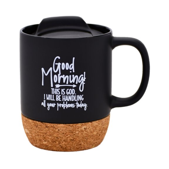 DEXSA Good Morning Designer Cork Bottom Mug with Lid - 14 oz