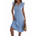 thumbnail image 2 of Women Summer Elegant Ruffle Sleeve Dress Semi Formal Boho Outfits Light Blue M, 2 of 9