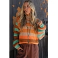 thumbnail image 2 of Cozy Orange Stripe Color Block High Neck Drop Shoulder Sweater for Women | [ZhiHiMeRi] | L, 2 of 5