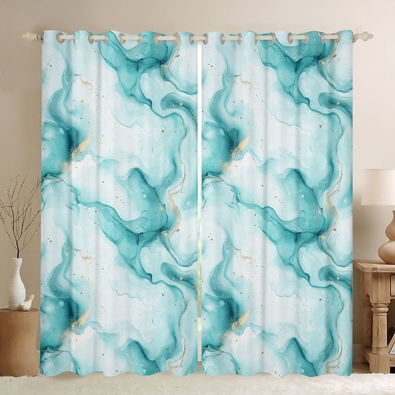 Homewish Aqua Purple Marbling Black Out Curtains for Women, Chic Abstract Ombre Curtains Pack of 2 (42x63 Each), Fashion Artwork Style Bedroom Curtains, Black Out Curtains Room Decor