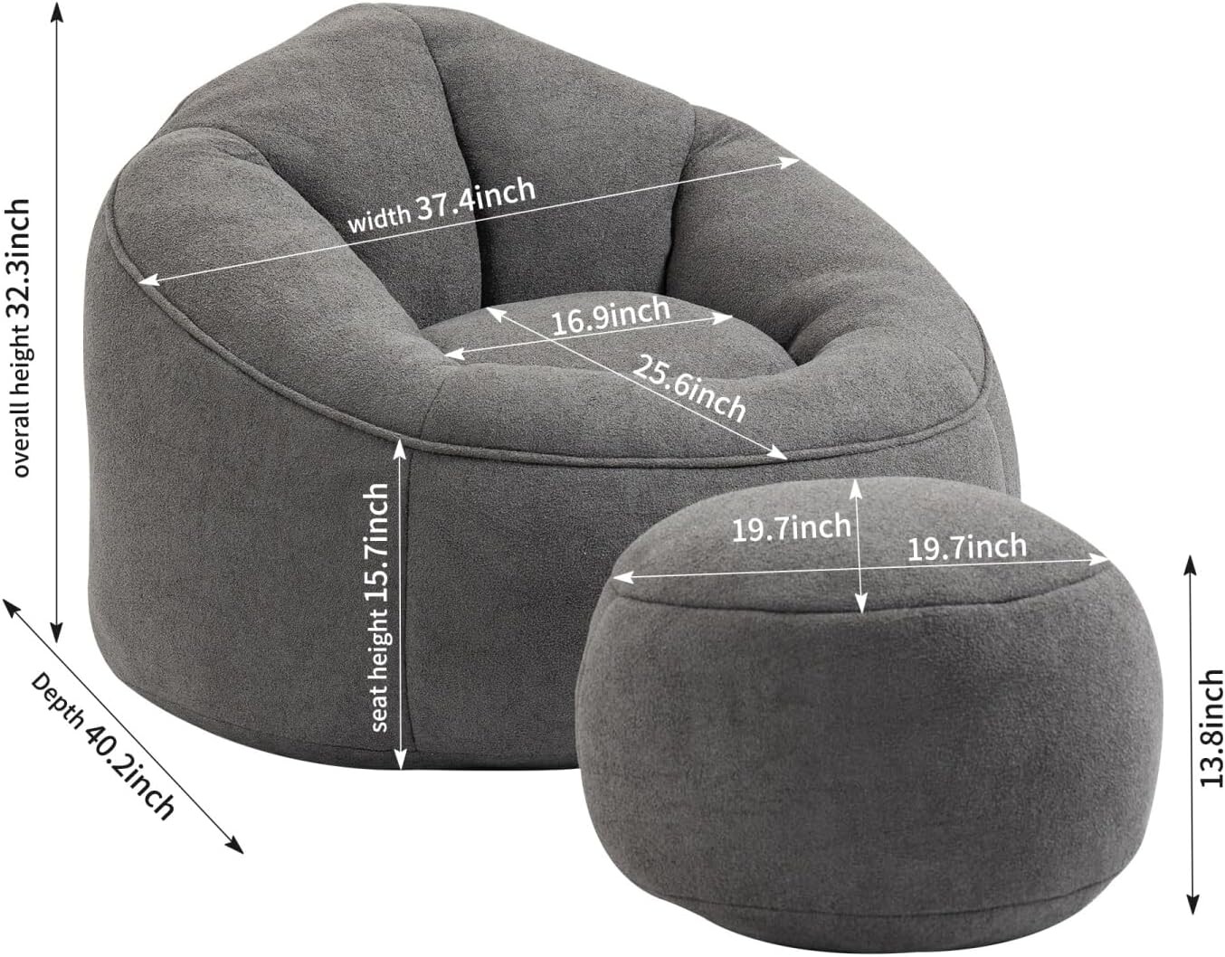 Bean Bag Chair for Adult,Microfiber Upholstered Sofa with Footstool Shell-Shaped Memory Foam Stuffed Lazy Sofa