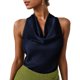 thumbnail image 1 of Blusas de Satén para las Mujeres Vestido Elegante sin Mangas Cuello de Vaca Blusa de Corbata Trasera, Color Sólido Cortado Top para Bodas Y Fiestas de Verano, 1 of 7