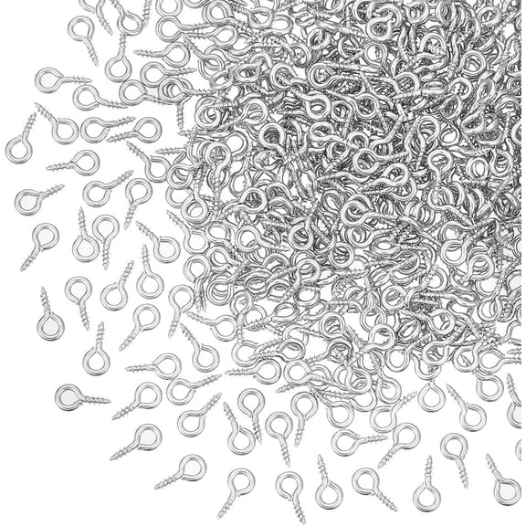 PH 500pcs Small Stainless Steel Screw Eye Pin Bail Pegs Mini Screw Eye Pins Clasps Hooks Eye Screws Metal Material for Half Drilled Beads Jewelry Earring Making 8mm Long Hole 2mm for DIY
