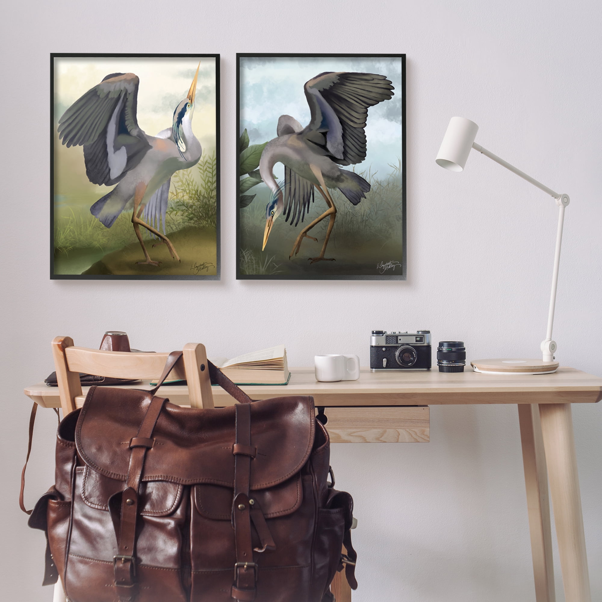 Stupell Industries Crane Dance Landscapes Animals & Insects Painting Black Framed Art Print Wall Art, 24 x 30