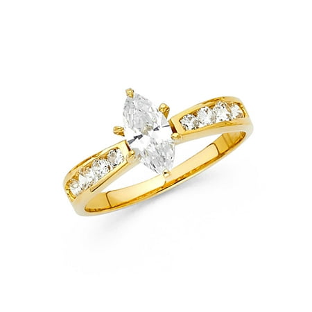 Jewels By Lux 14K Yellow Gold Marquise Shaped Cubic Zirconia CZ Engagement Ring Size