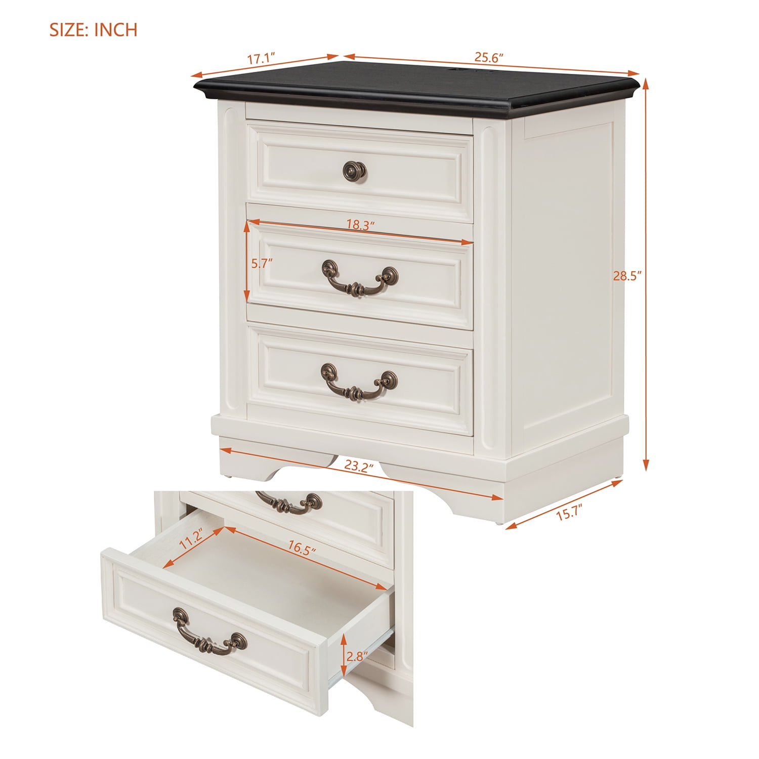 Kepooman Nightstand with 3 Drawers and USB Charging Ports, Bedside Table with 2 Standard Plug Outlets for Living Room, Bedroom, Beige Kepooman Nightstand with 3 Drawers and USB Charging Ports, Bedside Table with 2 Standard Plug Outlets for Living Room, Bedroom, Beige