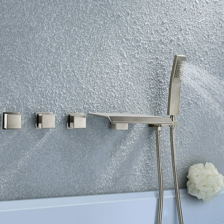 Homary Waterfall Wall Mounted Tub Filler Faucet With Hand Shower Brushed Nickel Canada - Wall Mount Tub Faucet With Hand Shower Homary Waterfall Wall Mounted Tub Filler Faucet With Hand Shower Brushed Nickel Canada - Wall Mount Tub Faucet With Hand Shower