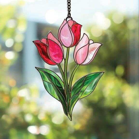 Tulip Acrylic Suncatcher, Faux Stained Glass Window Hanging, Ideal Christmas, Birthday, or Mother's Day Gift for Moms