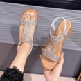 thumbnail image 2 of KIJBLAE Plus Size Women's Sparkly Rhinestone Wedge Sandals, Solid Round Open Toe, Thick Platform Sole, Elegant Elevated Summer Footwear Silver 40, 2 of 9