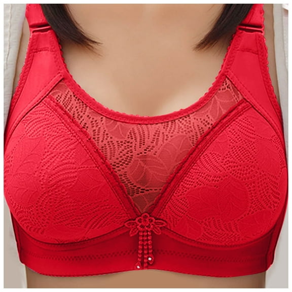 Arlun,Wireless Bras for Women Push up Padded Lace Splicing Breathable Everyday Bra High Support Lift Mesh Bralettes Thin Cup Adjustable Wide Straps T-Shirt Bras Red 46