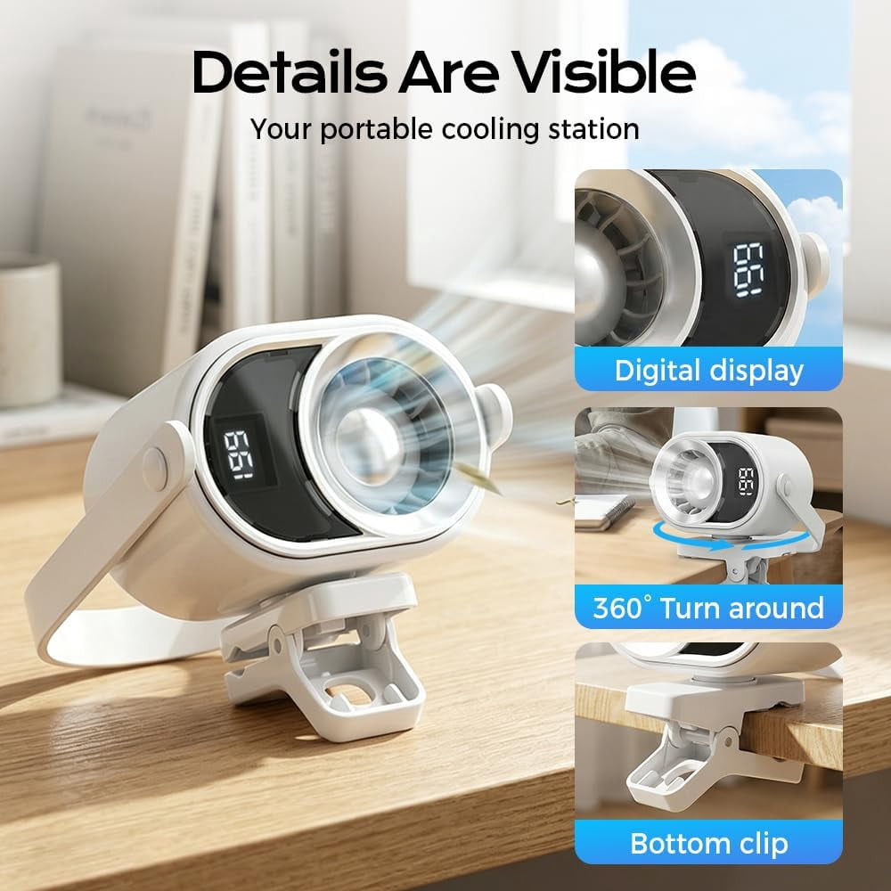 2026 Car Clip on Air Conditioner Fan with LED Display, 360° Rotation 199 Speed Adjustable USB Rechargeable Personal Cooling Fan, Portable Mini Cooling System for Auto Vehicle Travel Office  (2PCS)