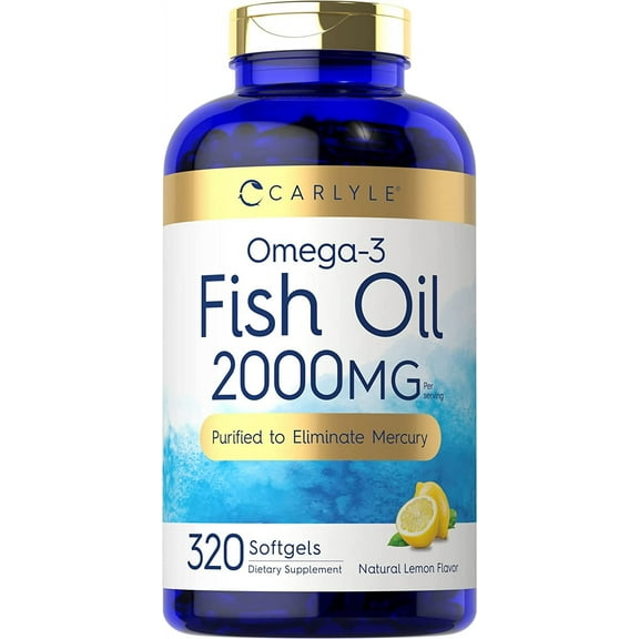 Fish Oil 2000mg | 320 Softgels | 600mg Total Omega 3 | Non-GMO & Gluten Free | by Carlyle