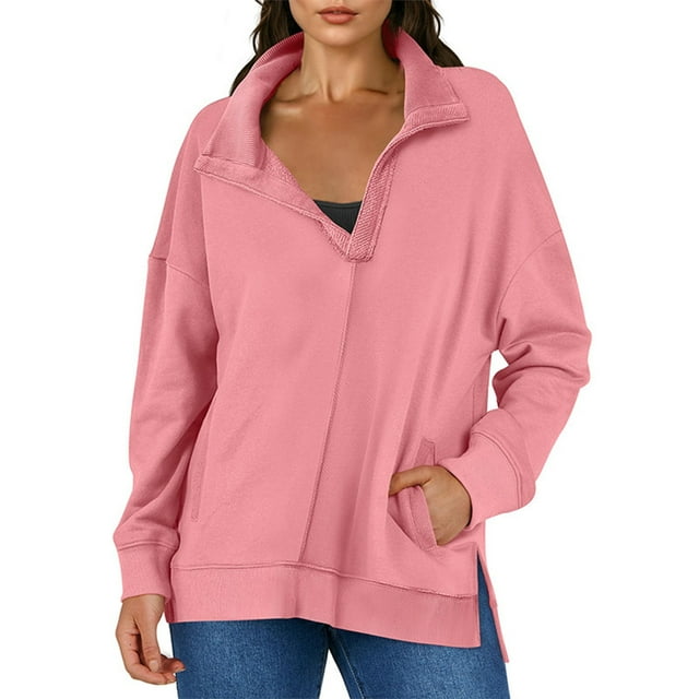 Women Half Zip Oversized Sweatshirts Long Sleeve Solid Color Drop Shoulder Workout Pullover Leopard Print Zip up Hoodie Full Zip Jacket Crop Sweater Women Half Zip Pullover Women Binding Hoodie Long