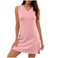 thumbnail image 6 of Women's V-Neck Sleeveless T-Shirt Dress Solid Side Slit Loose Summer Casual Maxi Dress, 6 of 8