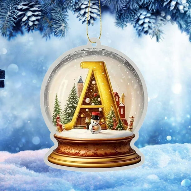 Adorno para Coche de Acrílico con 26 Letras de Cristal Amarillo, Colgante para Árbol de Navidad, Decoración Del Hogar