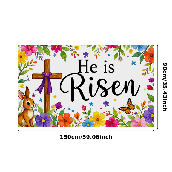 Easter Themed Banner with Cross Bunny and Floral Elements Background Backdrop Decors for Easter Party Church Events Family Gatherings Photo Props