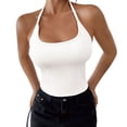 thumbnail image 2 of Women's Halter Neck Tank Top, Solid Color Backless Knit Vest with Built-In Bra, Chic & Stylish Sleeveless Top for Summer, Going Out, and Layered Outfits-White, 2 of 6