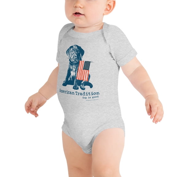 SUNBELTGIFTS Dog is Good American Tradition Puppy & American Flag Baby one piece, Officially Licensed and Produced in the USA
