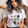 thumbnail image 2 of Spooky Icons Graphic T-Shirt | Cute Skull Pumpkin Ghost Print Tee, Navy, Size M, 2 of 6