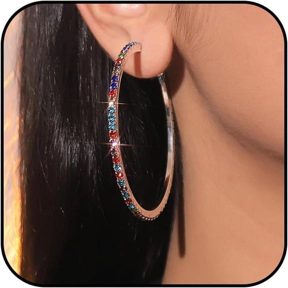 Rhinestone Hoop Earrings for Women Party Wedding Dress Earrings Costume Outfit Jewelry