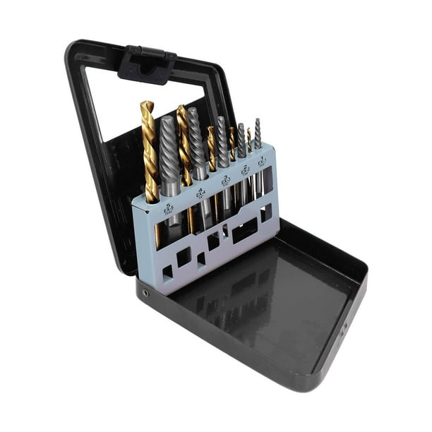 Juego de brocas HSS, 10 piezas Taladro extractor de tornillos Juego de extractores de tornillos dañados Broca extractora de tornillos Elegante y moderno NikouMX herramienta