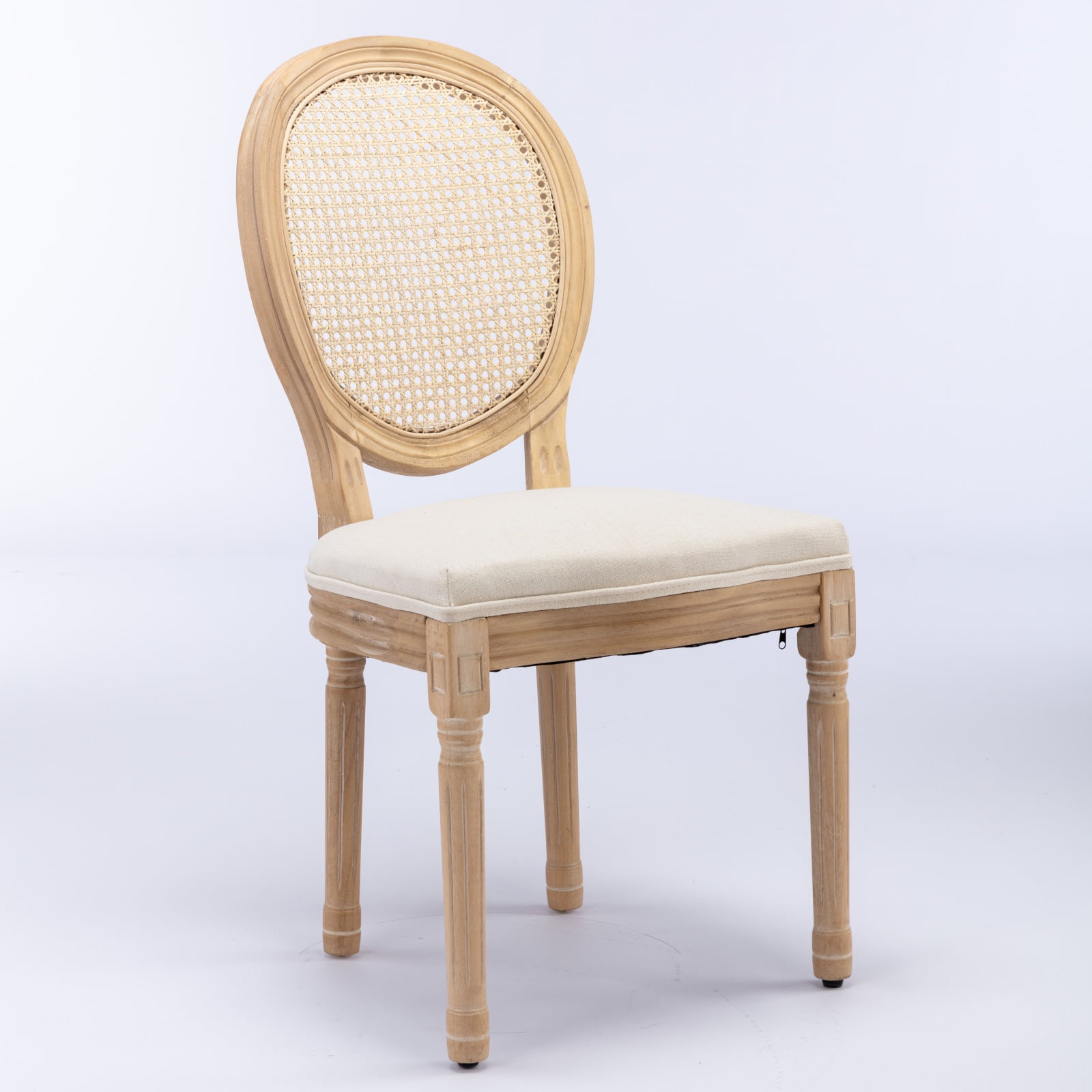Gewnee French Style Set of 2,Solid Wood Frame Antique Painting Linen Fabric Rattan Back Dining Chair