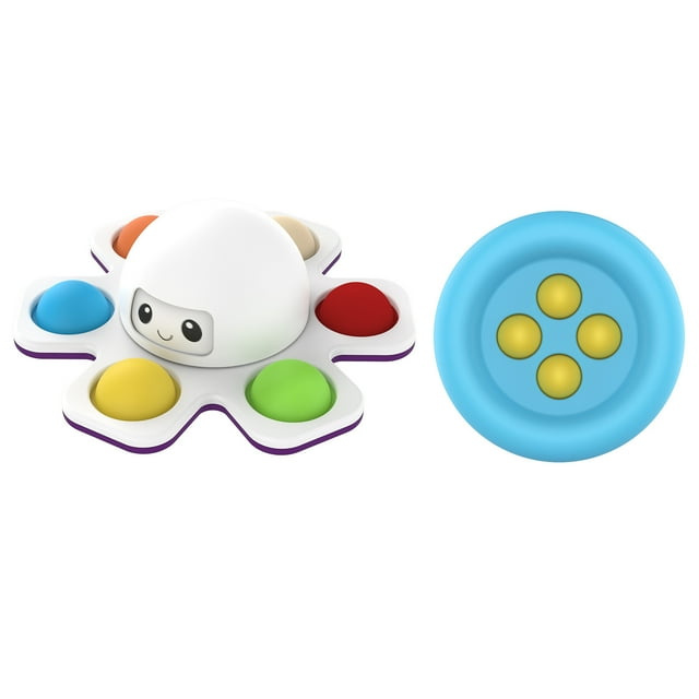 Fidget Toys Face-Changing Toy Stress Relief Simple Dimple Keyboard Push Bubble Sensory Toy, White + Button To Pearl Blue