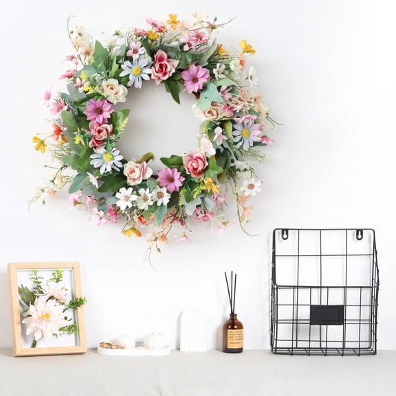 Spring Summer Wreath - 17 inch Multicolor Wreath for Front Door, Artificial Floral Daisy Decorations, for Spring Home Decor Wedding Farmhouse