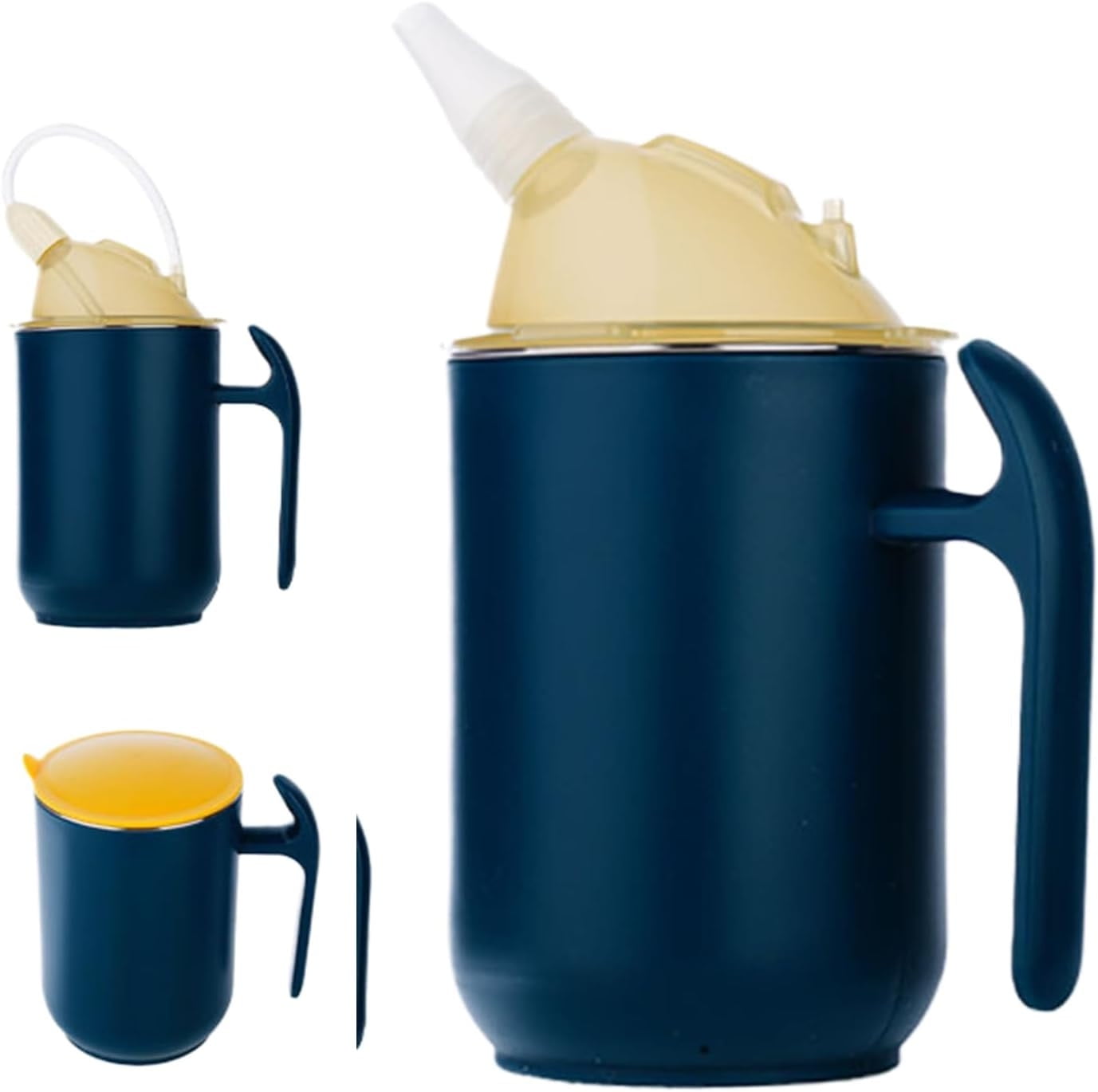 Yannianjz 2Pcs Adult Sippy Cup, Leak-Proof BPA-Free Drinking Aid, 3-in-1 Reusable Straw Cup with Two Lids and Handles, for Seniors, Patients, Disabled, Elderly Care