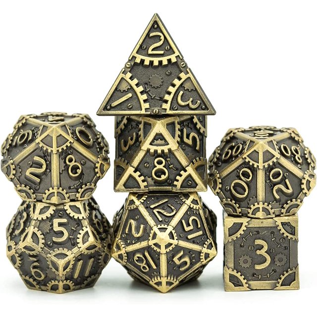 GFDYREE Steampunk Style Metal Dice Set 7 Die Polyhedral DND Dice Set D&D Dice for Dungeons and Dragons Role Playing Game and Math Teaching (Ancient Bronze)