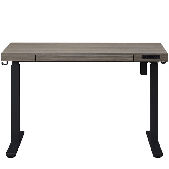 Pemberly Row 55" Wood Standing Desk with Back Board and Drawer in Natural/White