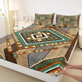 thumbnail image 4 of jejeloiu Southwestern Aztec Queen Sheets For Men Women,Tribal Pattern Queen Sheet Sets,Brown Turquoise,4 Pieces,1 Flat Sheet, 1 Fitted Sheet and 2 Pillowcases, 4 of 6