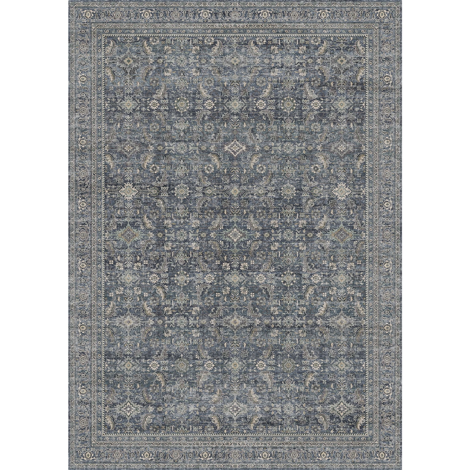BERTHMEER 6'x9' Area Rugs for Living Room Kitchen Bedroom Dining Room Farmhouse Office Vintage Traditional Oriental Distressed Washable Non Slip Rugs Carpets,Navy Blue