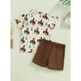 thumbnail image 4 of 2Pcs Toddler Kids Boys Summer Outfits, 12 24 Months 2T 3T 4T 5T 6T Short Sleeve Graphic Print Button Down Shirt + Shorts Clothes Set, 4 of 9