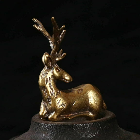 Milisten 2Pcs Figurines Home Decor Brass Deer Sculpture Golden Vivid Posture For Sweethearts