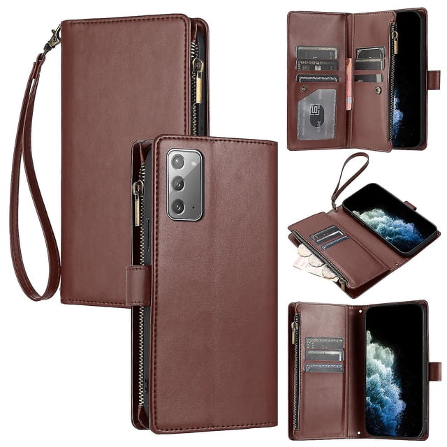 Funda tipo cartera de PU para Samsung Note 20 con cordón, ranura para múltiples tarjetas, protección total, estilo retro, material PU+TPU