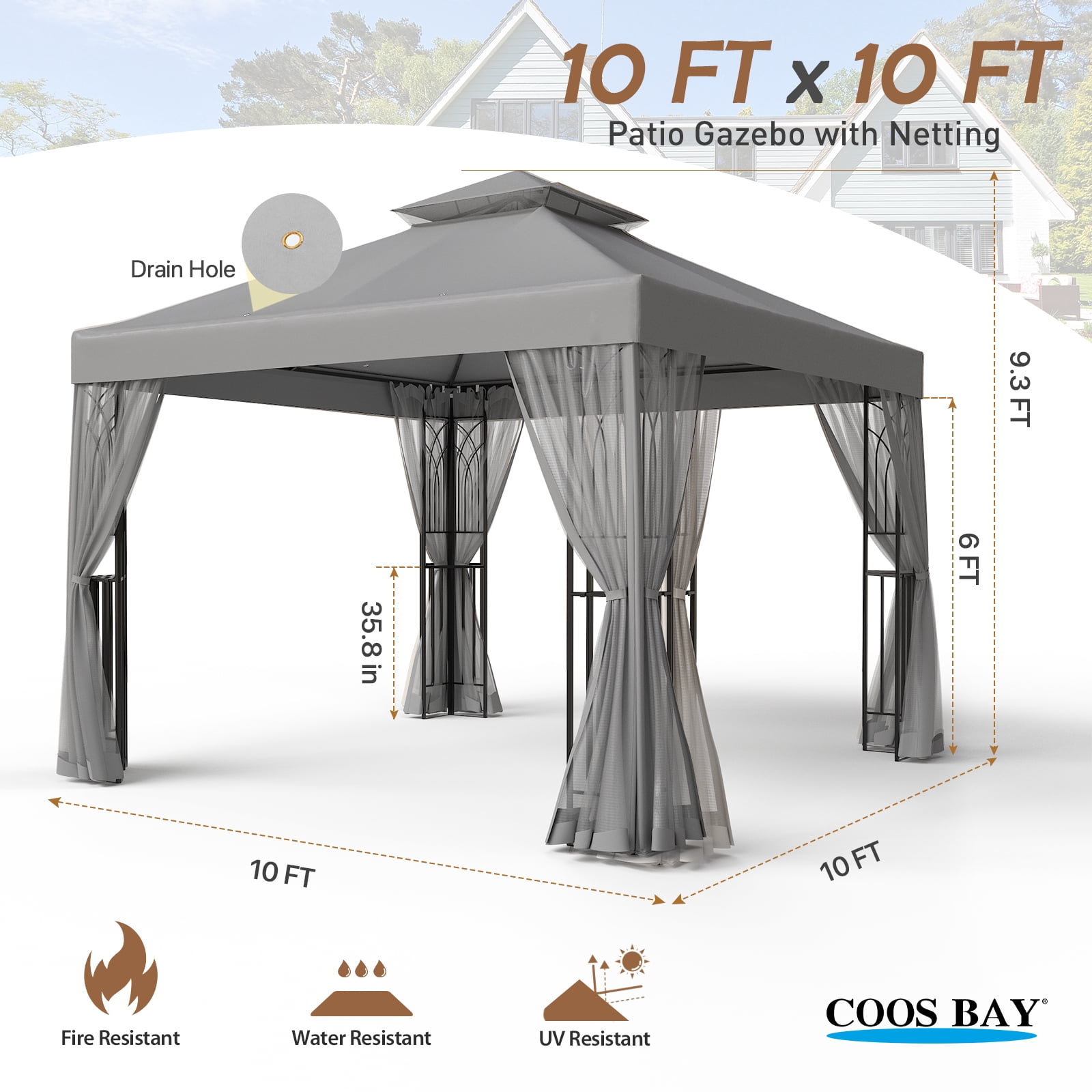 COOS BAY 10' x 10' Outdoor Patio Gazebo, Sturdy Steel Frame