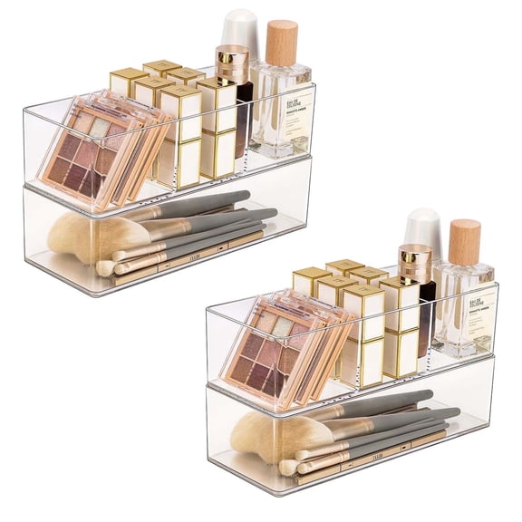 JessLab Clear Acrylic Drawer Organizer Set, 4-Pack Makeup and Bathroom Storage Bins with 1 & 3 Compartments