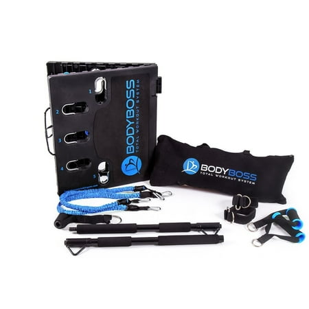 BodyBoss Home Gym 2.0 Full Portable Gym Home Workout Package Blue 2 Bands