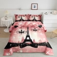 thumbnail image 2 of Castle Fairy Teens Bling Ribbon Bow Twin Comforter Sets,Romantic Eiffel Tower Bedding Set, 2 of 8