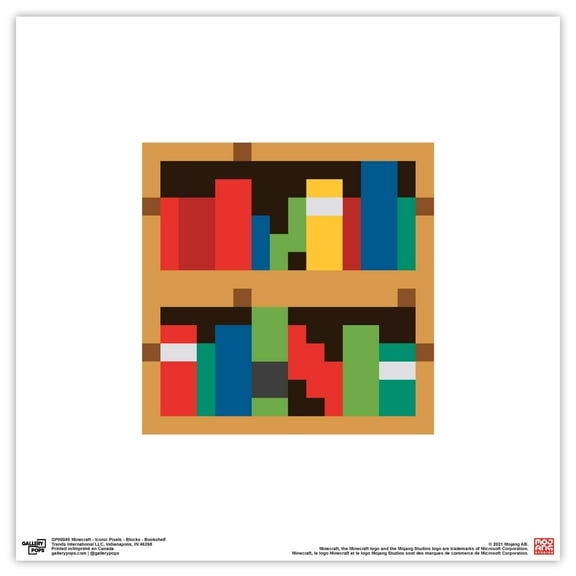Gallery Pops Minecraft: Iconic Pixels - Blocks - Bookshelf Wall Art, Unframed Version, 12" x 12"