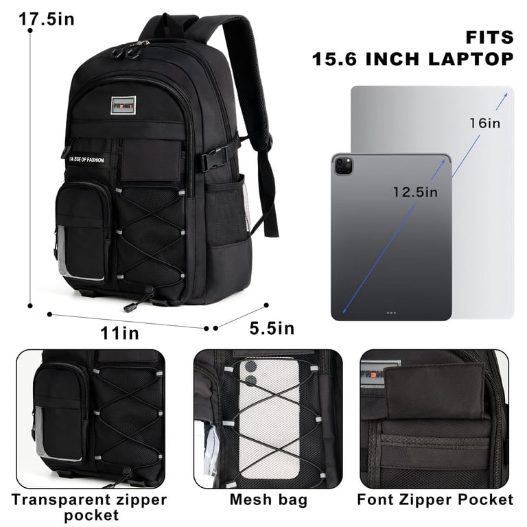 Dakimoe School Backpack, 15.6" Laptop Sleeve, Black photo 2