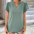 thumbnail image 3 of WIZUTIZ Going Out Tops for Women up to 50% Off Cozy Style Tshirts Ladies Plus Athletic Short Sleeve Tops Retro V-Neck T-shirt Cotton Soft Cotton Linen Blouse Fluffy Loose Fit Solid Tee Green XXL, 3 of 6