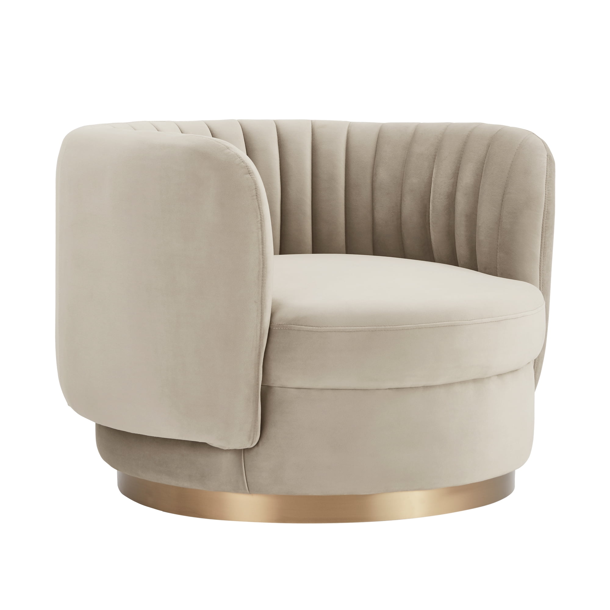Davy Taupe Velvet Swivel Accent Chair with Gold Base